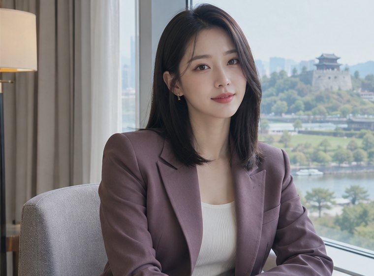 수원의 현대적인 라운지에서 일정 메모를 확인하는 20대 성인 한국 여성